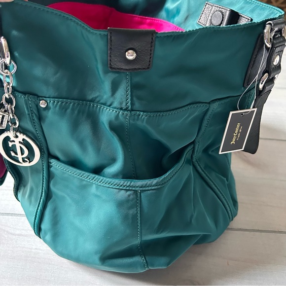 NWT Juicy Couture Green Hot Pink Interior Nylon Shoulder Tote Bag - Picture 7 of 11